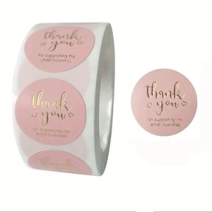 One Roll of 500 Thank You for Supporting My Small Business Stickers Pink & Gold
